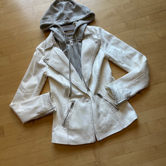 Evereve Jamison White blazer with grey zip out dickey/hoodie, XS,  CB2437 - Picture 2 of 10